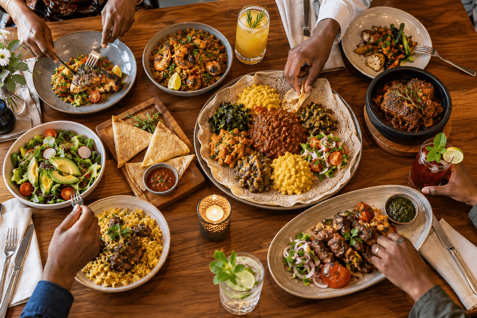 Guests enjoying dinner in a modern restaurant