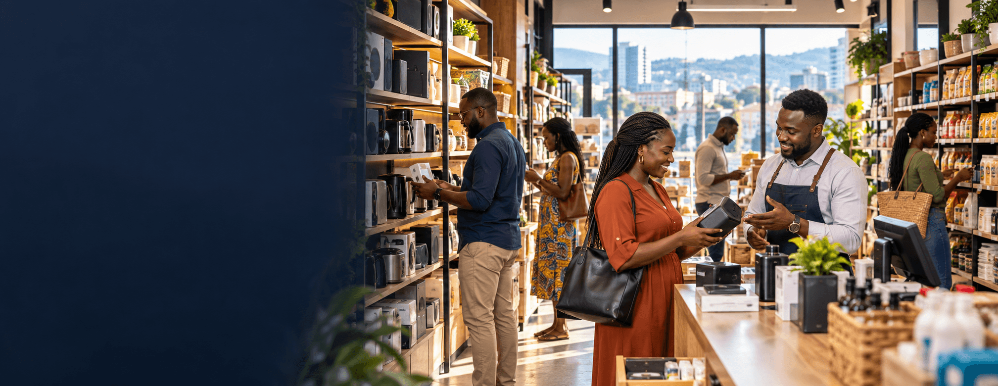 Customers shopping inside a modern retail store